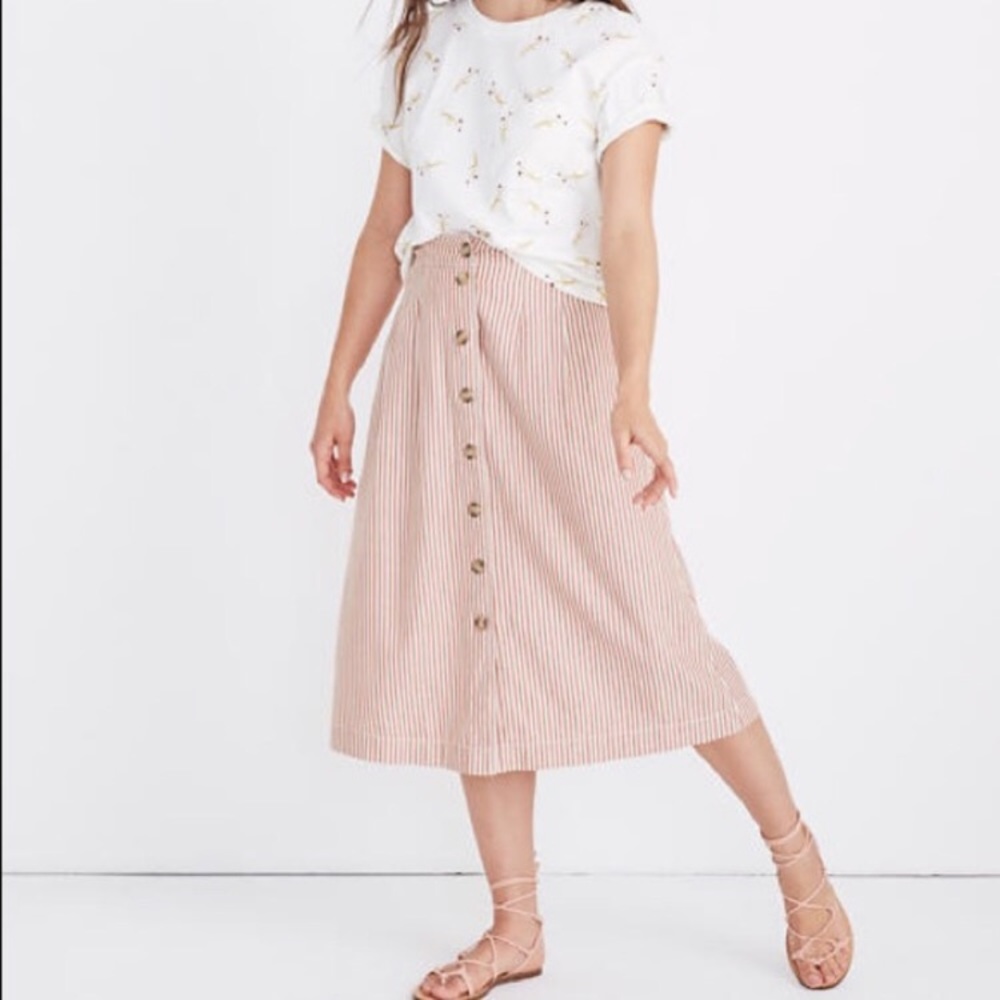 Madewell Striped Button-Front Midi Skirt
